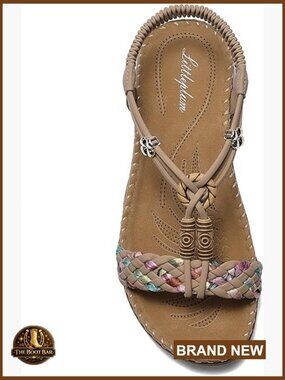 Bohemian Braided Flat Sandals with Arch Support, Comfort Walking Shoes